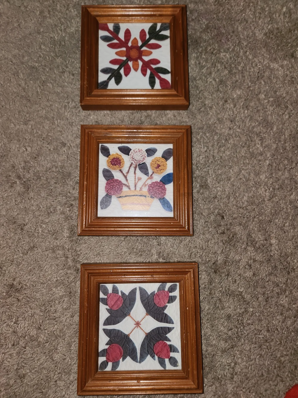 Three-Piece Floral Quilt Framed Wall Art Set